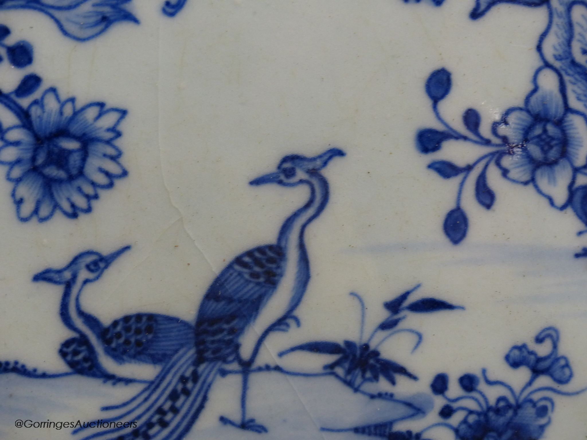 Two 18th century Chinese export blue and white meat dishes, largest 43cm